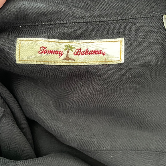 Tommy Bahama Bar None Black Silk Embroidered Button Front Shirt Large - Picture 7 of 8